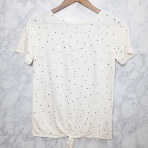Old Navy Top Women's Size XS Black White Polka Dots Short Sleeve Waist Knot